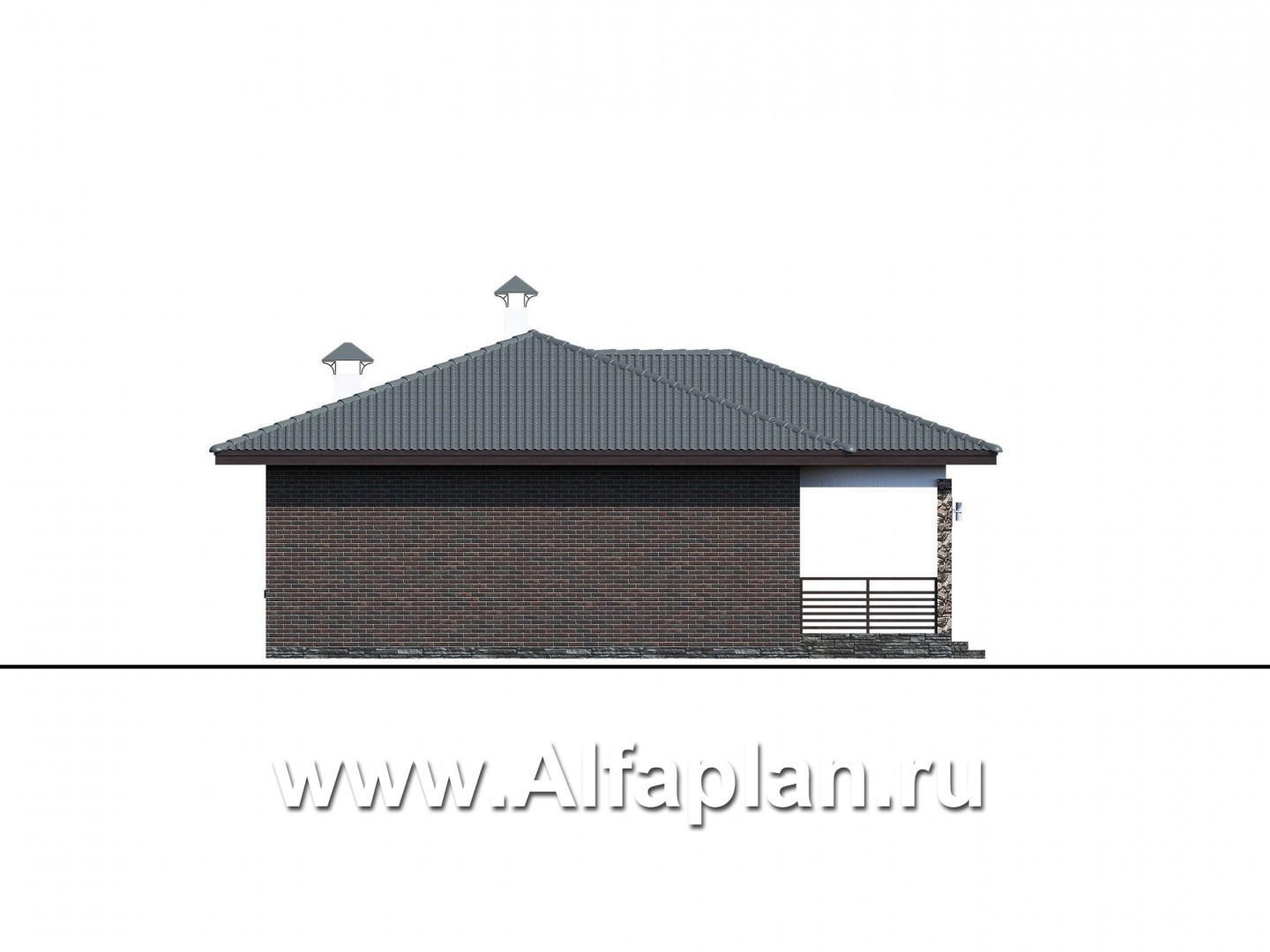 Проекты домов Альфаплан - "Соната" - проект компактного одноэтажного дома с тремя спальням - изображение фасада №2