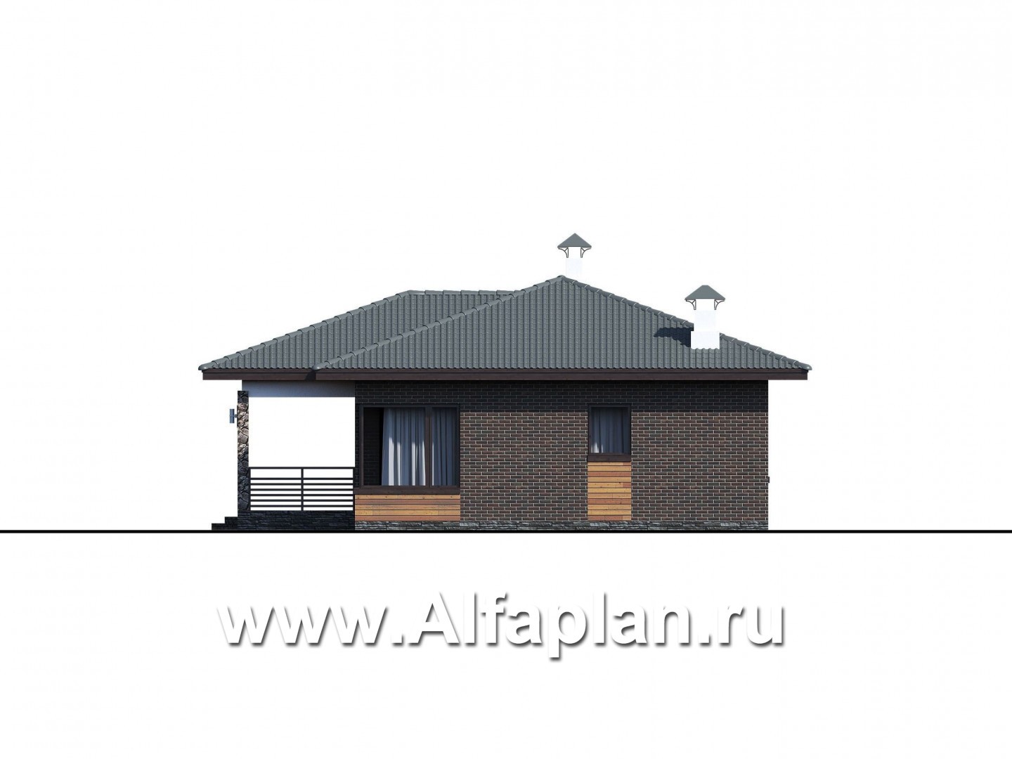 Проекты домов Альфаплан - "Соната" - проект компактного одноэтажного дома с тремя спальням - изображение фасада №4