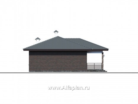 Проекты домов Альфаплан - "Соната" - проект компактного одноэтажного дома с тремя спальням - превью фасада №2