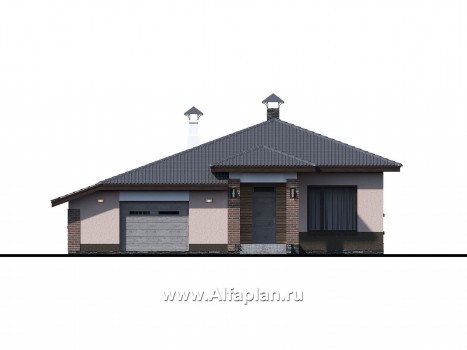 Проекты домов Альфаплан - «Калиопа» -одноэтажный дом с большим гаражом и остекленной верандой - превью фасада №3