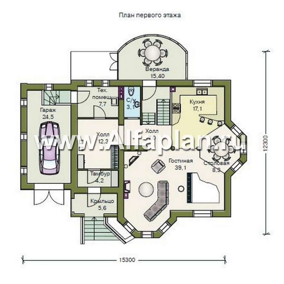 Проекты домов Альфаплан - «Эстрелл» - загородный дом с просторной гостиной - план проекта №1