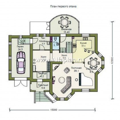 Проекты домов Альфаплан - «Эстрелл» - загородный дом с просторной гостиной - превью плана проекта №1