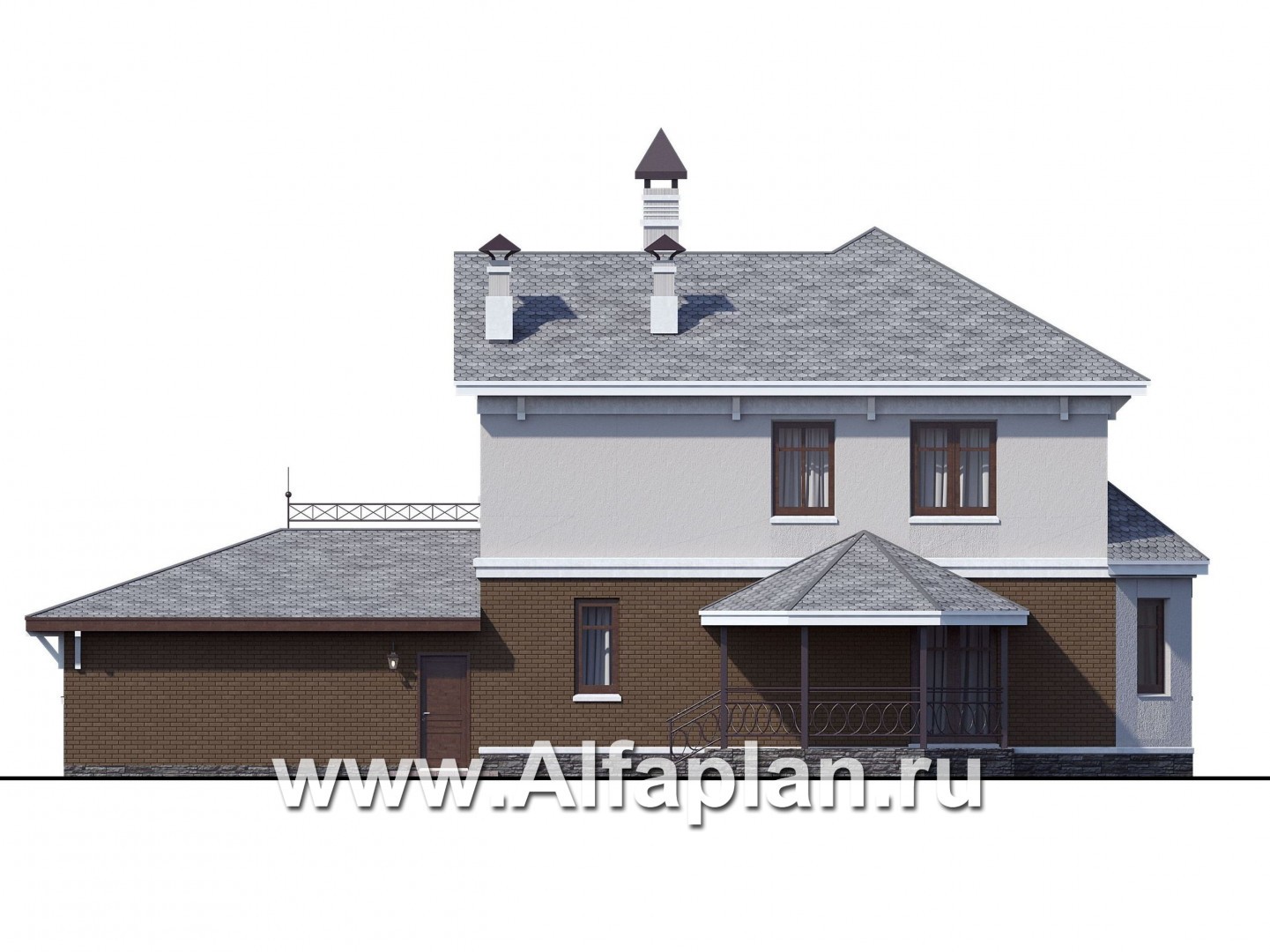 Проекты домов Альфаплан - «Классика»- двухэтажный особняк с эркером и большим гаражом - изображение фасада №4