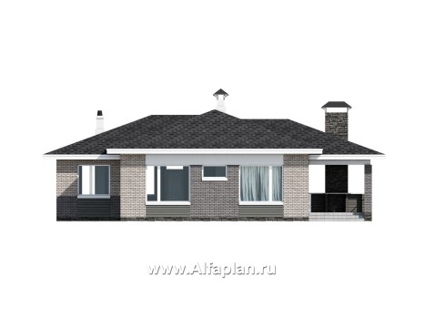 Проекты домов Альфаплан - «Юкон» - проект просторного одноэтажного коттеджа с террасой - превью фасада №4