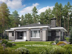 Проекты домов Альфаплан - «Юкон» - проект просторного одноэтажного дома с террасой - превью основного изображения