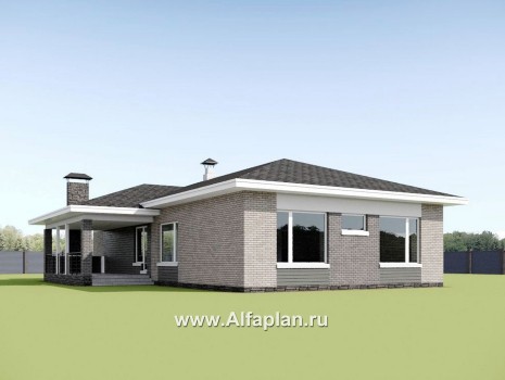 Проекты домов Альфаплан - «Юкон» - проект просторного одноэтажного дома с террасой - превью дополнительного изображения №2