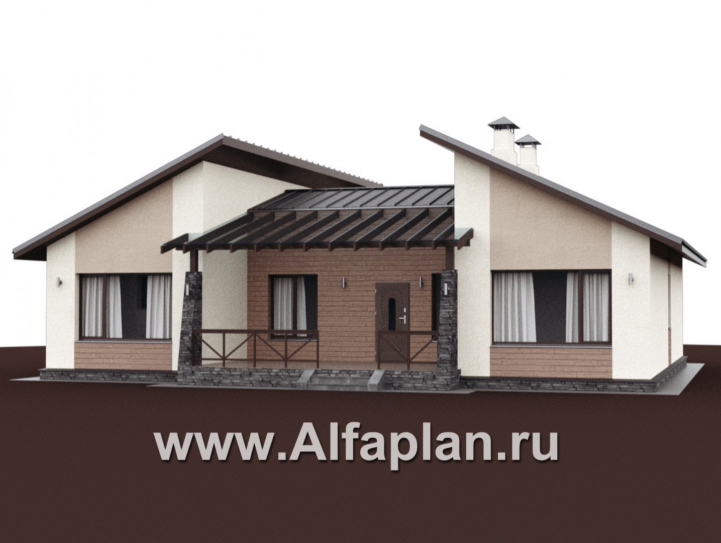 Проекты домов Альфаплан - «Стрельна» - одноэтажный дом с четырьмя комнатами и террасой - дополнительное изображение №1