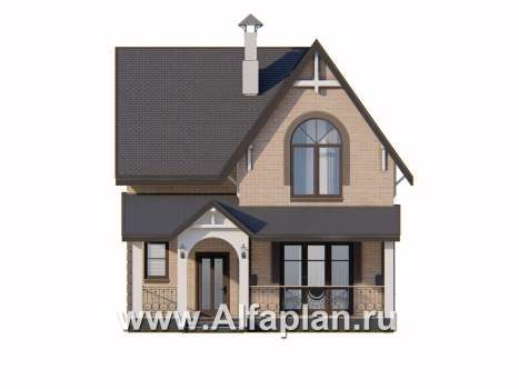 Проект дома с мансардой из газобетона «Оптима», с террасой со стороны входа - превью фасада дома - фото №1