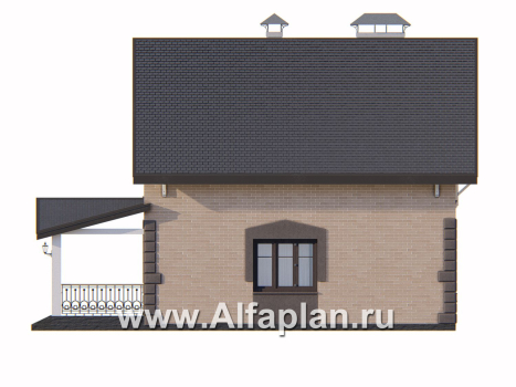 Проект дома с мансардой из газобетона «Оптима», с террасой со стороны входа - превью фасада дома - фото №2