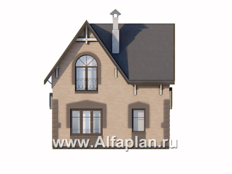 Проект дома с мансардой из газобетона «Оптима», с террасой со стороны входа - превью фасада дома - фото №4