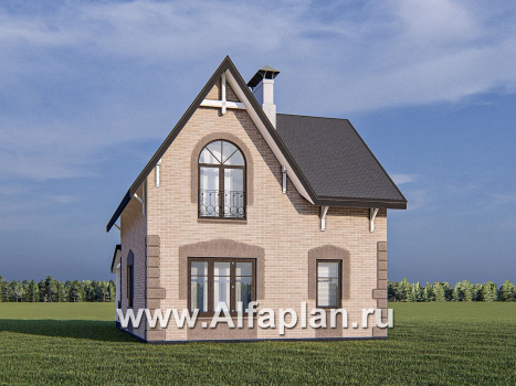 Проект дома с мансардой из газобетона «Оптима», с террасой со стороны входа - превью дополнительного изображения №3