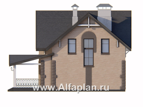 Проект дома с мансардой из газобетона «Оптима», с террасой со стороны входа - превью фасада дома - фото №2