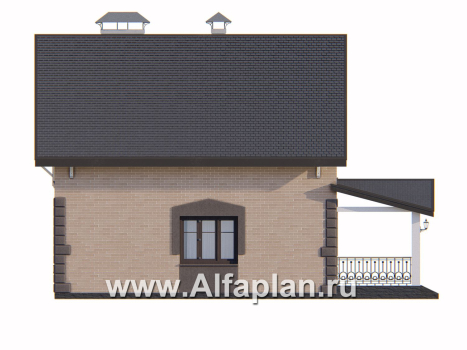 Проект дома с мансардой из газобетона «Оптима», с террасой со стороны входа - превью фасада дома - фото №3
