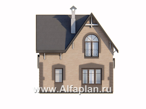 Проект дома с мансардой из газобетона «Оптима», с террасой со стороны входа - превью фасада дома - фото №4