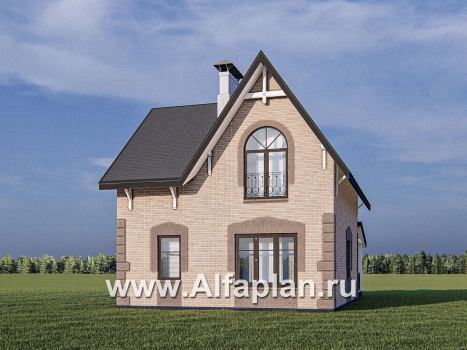 Проект дома с мансардой из газобетона «Оптима», с террасой со стороны входа - превью дополнительного изображения №3