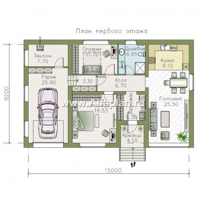 «Вотчина» - проект одноэтажного дома, в классическом стиле, с гаражом - превью план дома