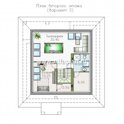 Проекты домов Альфаплан - "Перспектива" - проект компактного дома с мансардой - превью плана проекта №3