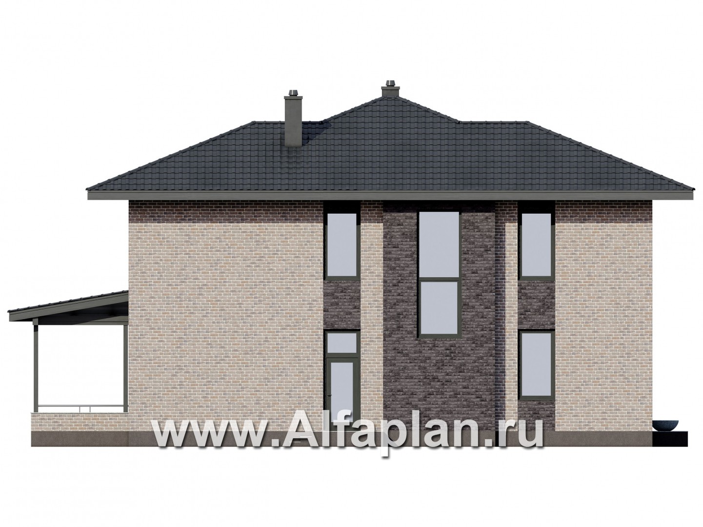 Проекты домов Альфаплан - Современный двухэтажный дом из газобетона - изображение фасада №3