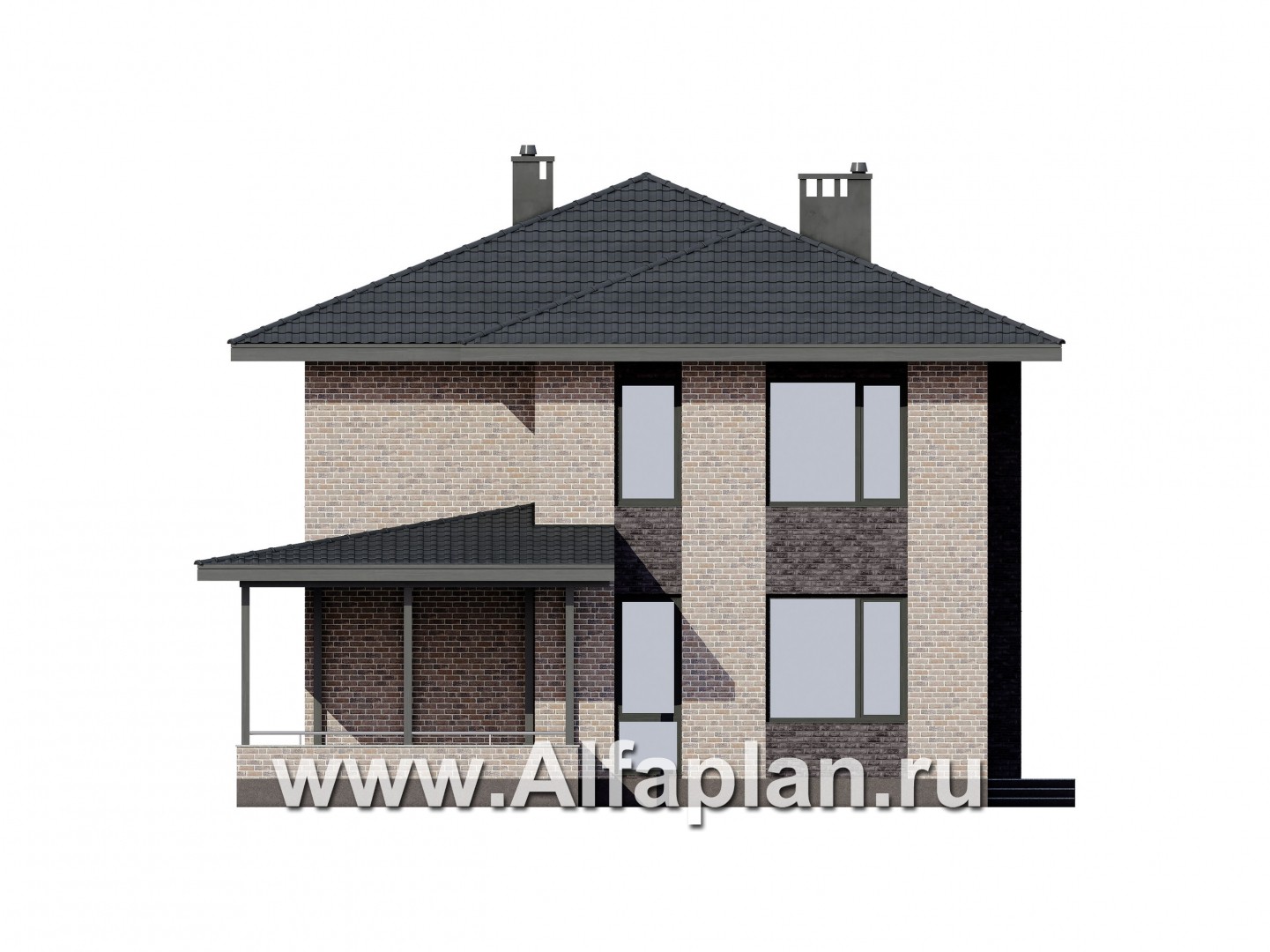 Проекты домов Альфаплан - Современный двухэтажный дом из газобетона - изображение фасада №4