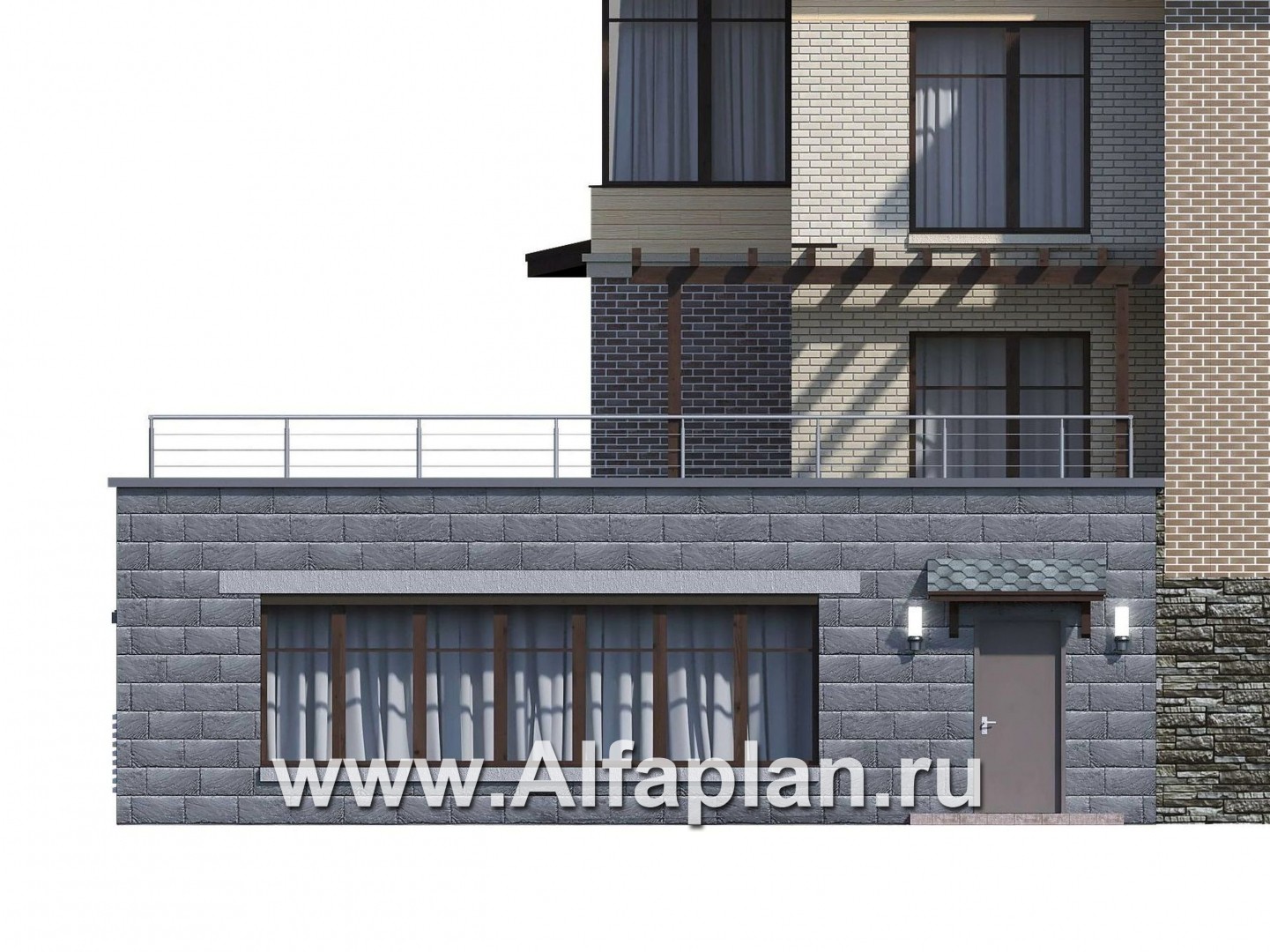 Проекты домов Альфаплан - Проект бассейна (пристройка к коттеджу) с террасой на крыше - изображение фасада №1