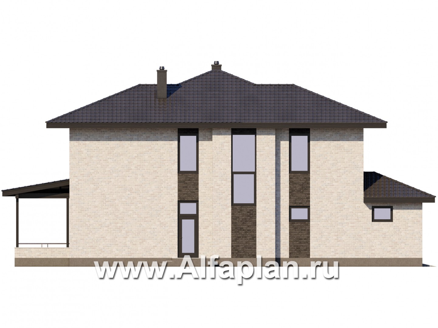 Проекты домов Альфаплан - Двухэтажный дом из газобетона с гаражом - изображение фасада №3