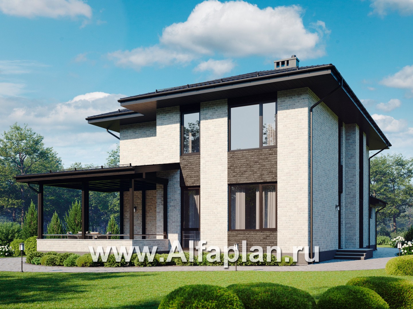 Проекты домов Альфаплан - Двухэтажный дом из газобетона с гаражом - дополнительное изображение №1