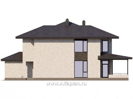 Проекты домов Альфаплан - Двухэтажный дом из газобетона с гаражом - превью фасада №2