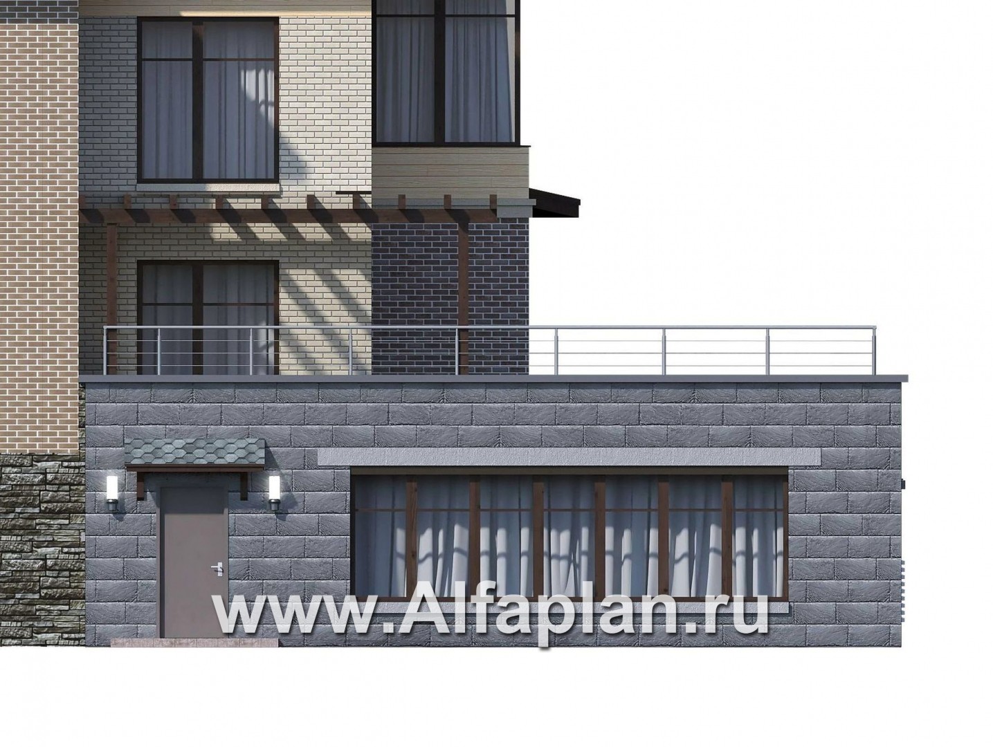 Проекты домов Альфаплан - Проект бассейна (пристройка к коттеджу) с террасой на крыше - изображение фасада №1