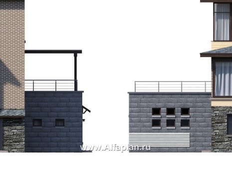 Проекты домов Альфаплан - Проект бассейна (пристройка к коттеджу) с террасой на крыше - превью фасада №3