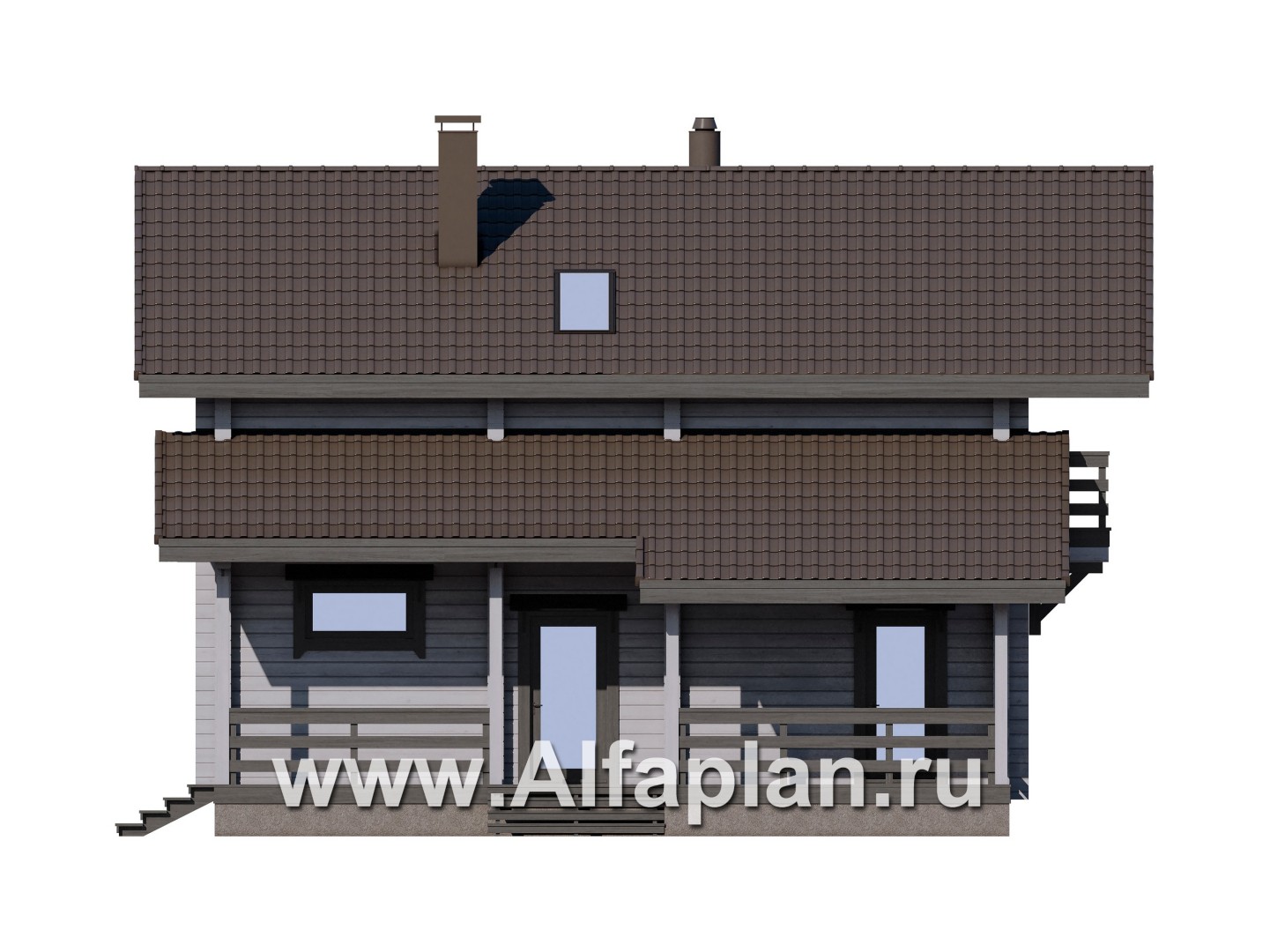 Проекты домов Альфаплан - Загородный дом из бруса с двускатной кровлей - изображение фасада №3