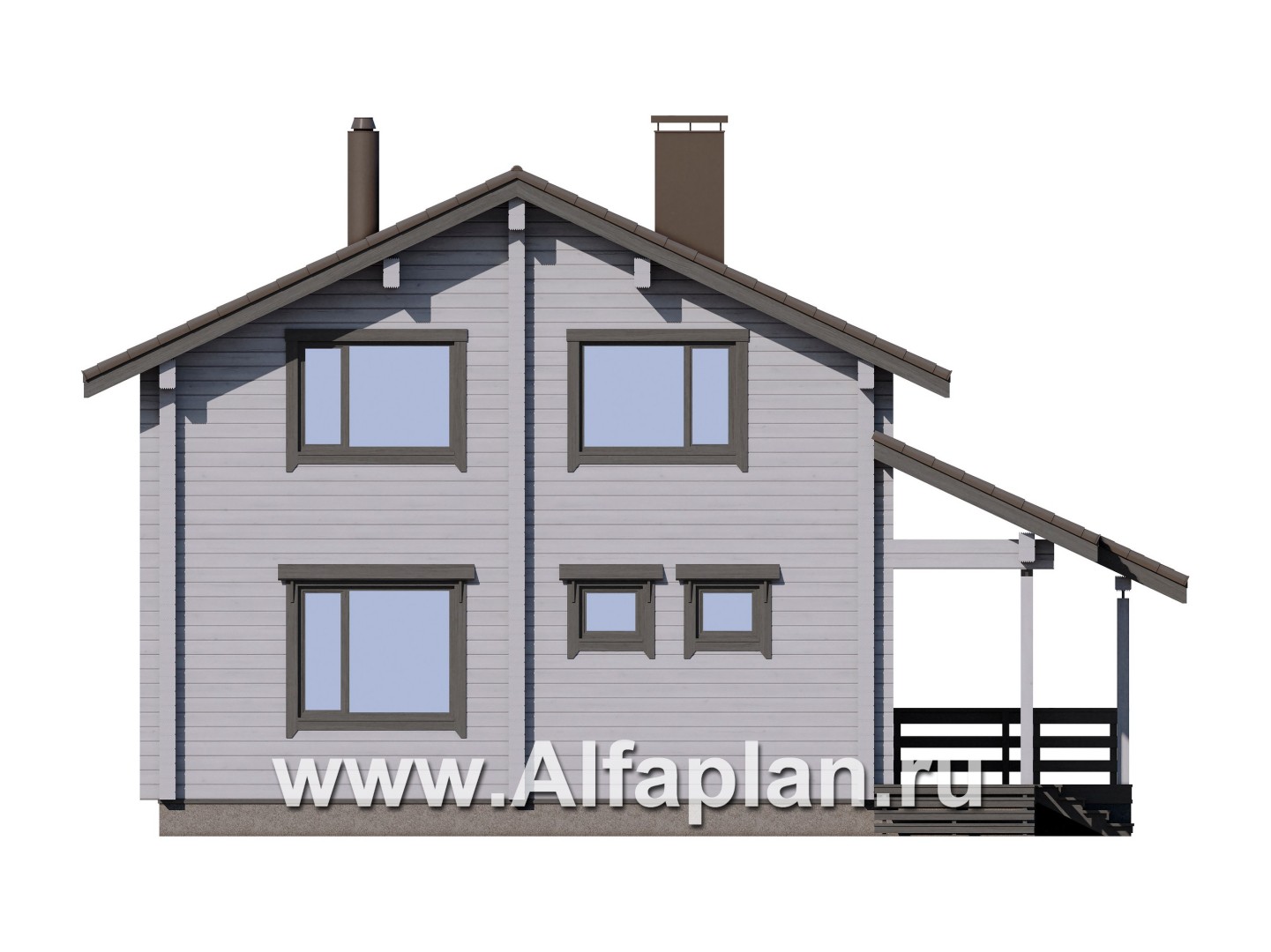 Проекты домов Альфаплан - Загородный дом из бруса с двускатной кровлей - изображение фасада №4