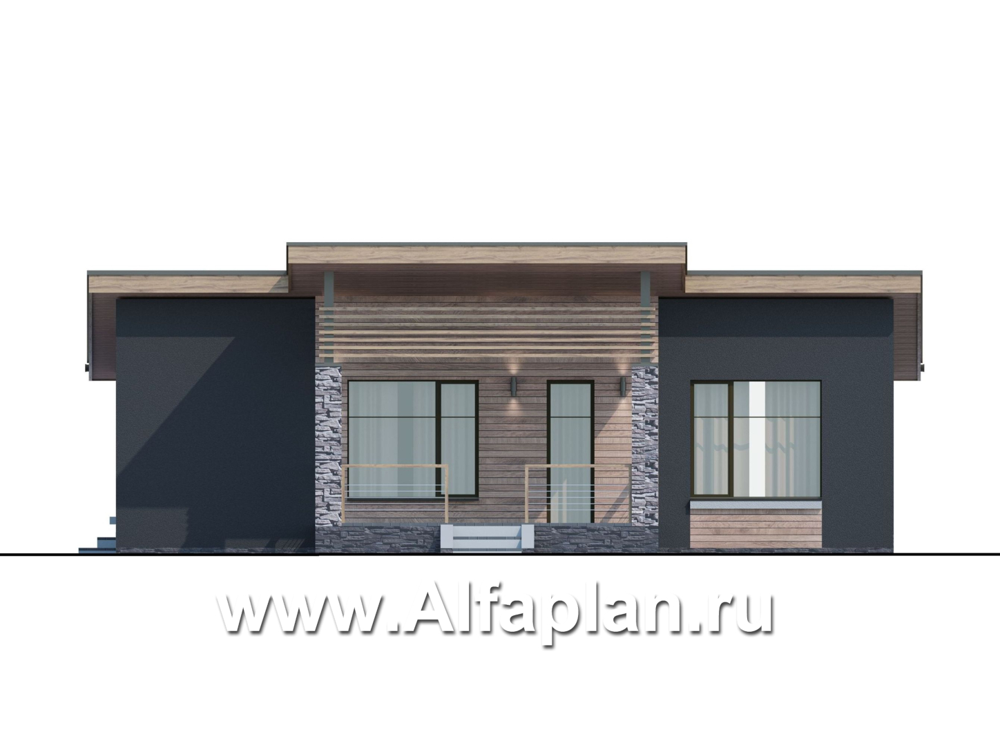 Проекты домов Альфаплан - «Корица» - проект одноэтажного дома с двумя спальнями - изображение фасада №2
