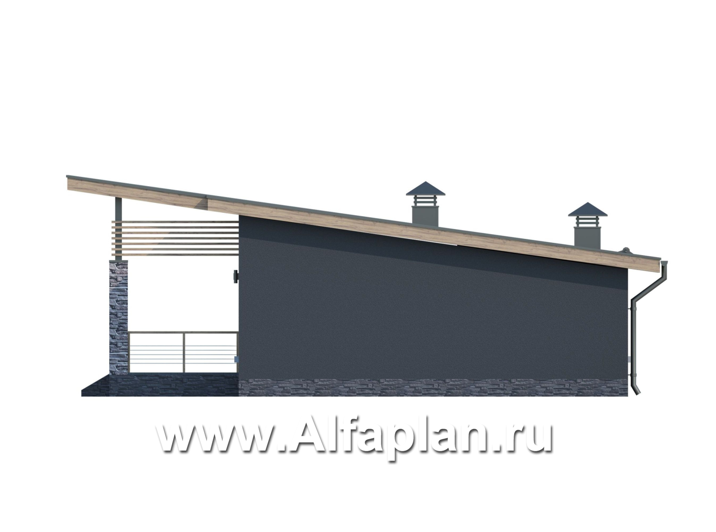 Проекты домов Альфаплан - «Корица» - проект одноэтажного дома с двумя спальнями - изображение фасада №3