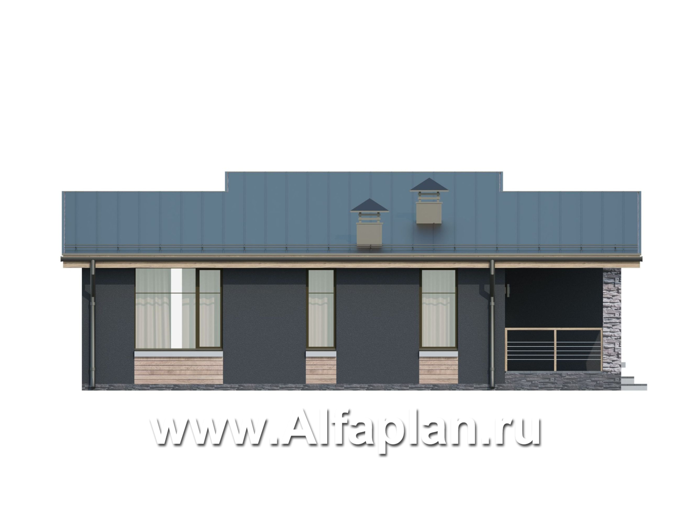 Проекты домов Альфаплан - «Корица» - проект одноэтажного дома с двумя спальнями - изображение фасада №4
