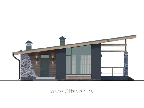 Проекты домов Альфаплан - «Корица» - проект одноэтажного дома с двумя спальнями - превью фасада №1