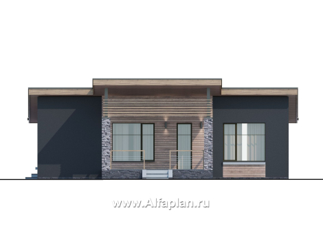 Проекты домов Альфаплан - «Корица» - проект одноэтажного дома с двумя спальнями - превью фасада №2