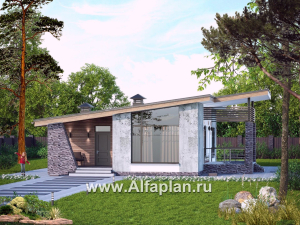 Проекты домов Альфаплан - «Корица» - проект одноэтажного дома с двумя спальнями - превью основного изображения
