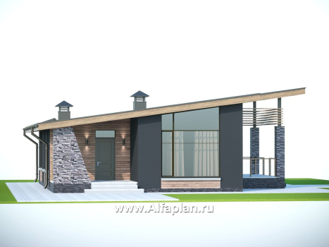 «Корица» - проект одноэтажного дома, с террасой, 2 спальни, с односкатной крышей - превью дополнительного изображения №5