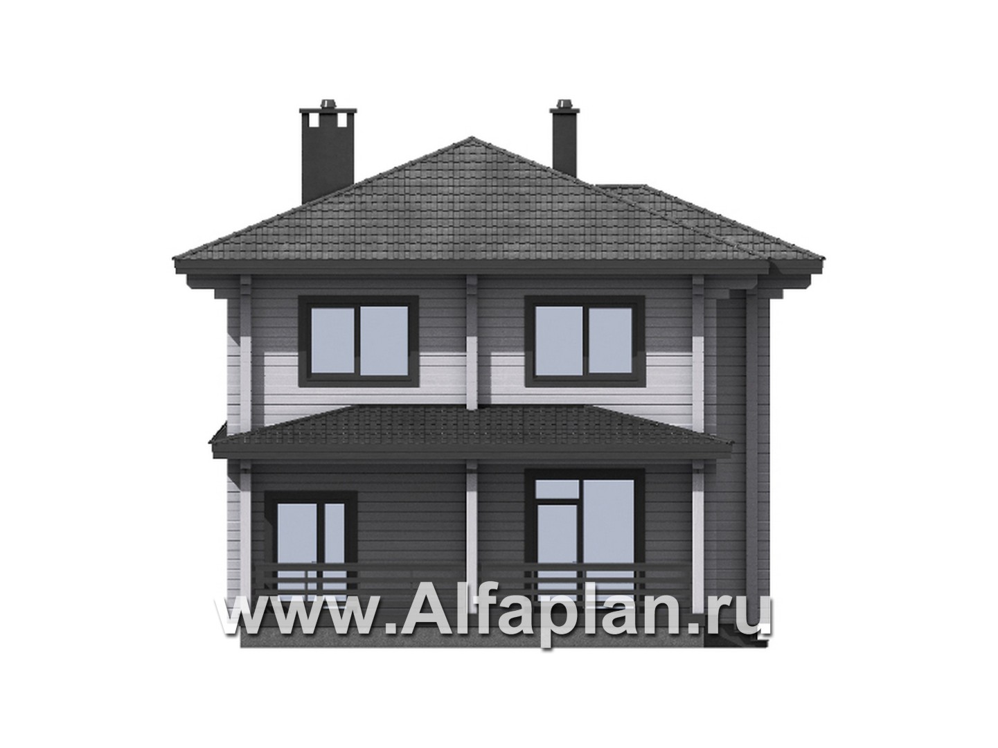 Проект двухэтажного дома из клееного бруса, планировка со спальней на 1 эт, с террасой - фасад дома