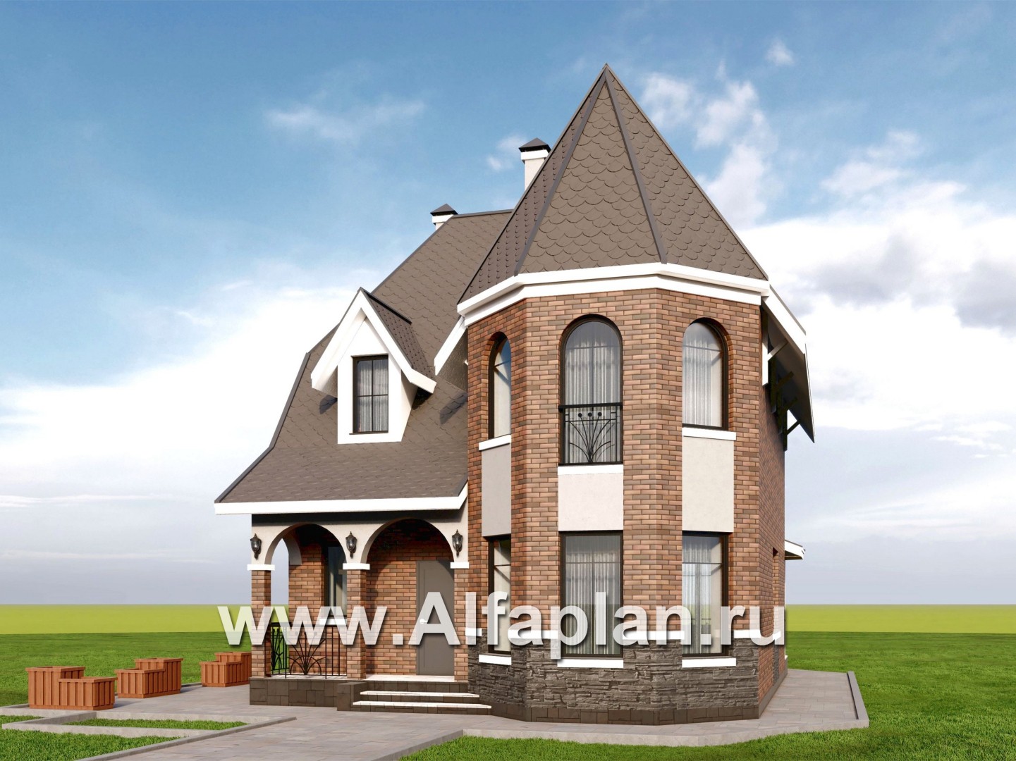 Проекты домов Альфаплан - Проект двухэтажного дома с эркером - дополнительное изображение №1