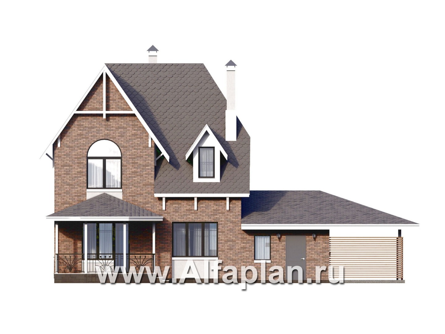 Проекты домов Альфаплан - Проект двухэтажного дома с эркером и гаражом - изображение фасада №4