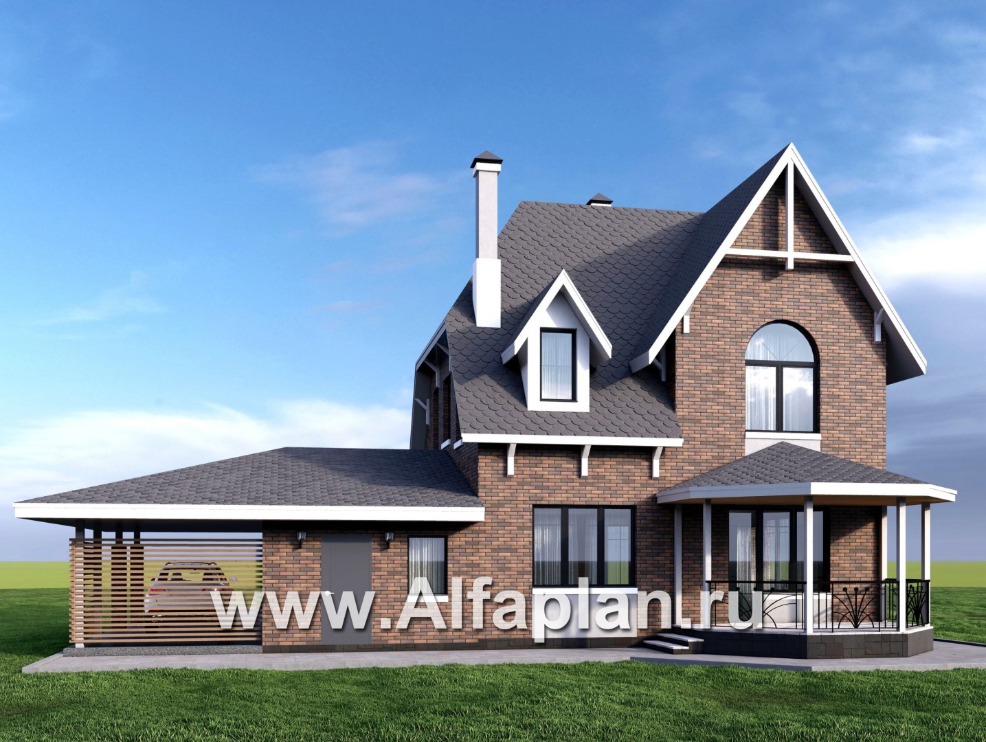 Проекты домов Альфаплан - Проект двухэтажного дома с эркером и гаражом - дополнительное изображение №3