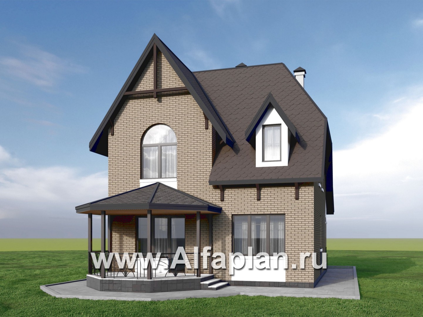«Аврора» - проект двухэтажного дома из газобетона с эркером, с кабинетом и с террасой - дизайн дома №2