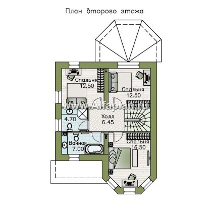 «Аврора» - проект двухэтажного дома из газобетона с эркером, с кабинетом и с террасой - превью план дома