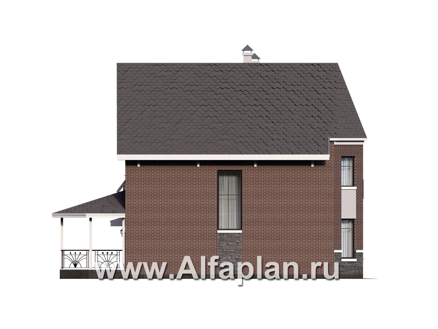 «Аврора» - проект двухэтажного дома из газобетона с эркером, с кабинетом, с террасой и гаражом - фасад дома