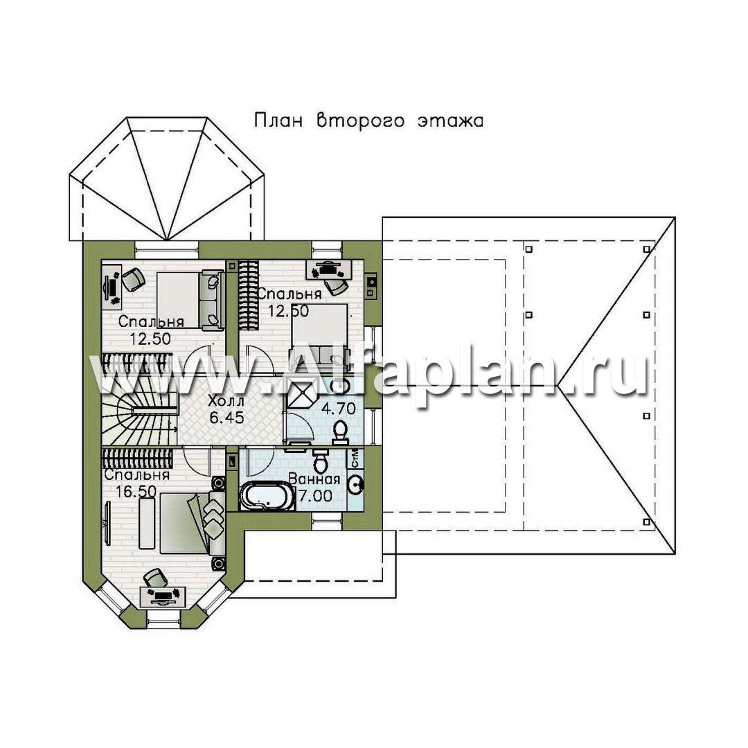 Проекты домов Альфаплан - Проект двухэтажного дома с эркером и гаражом - план проекта №2