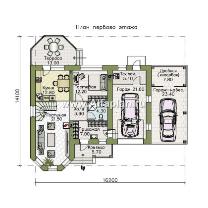 Проекты домов Альфаплан - Проект двухэтажного дома с эркером и гаражом - превью плана проекта №1