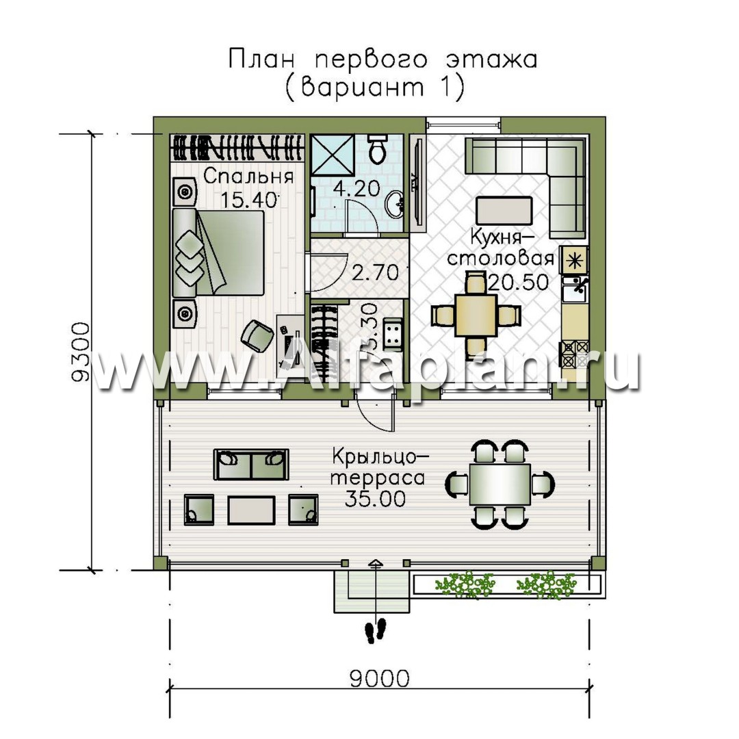 Проекты домов Альфаплан - Гостевой дом с одной спальней и большой террасой - план проекта №1