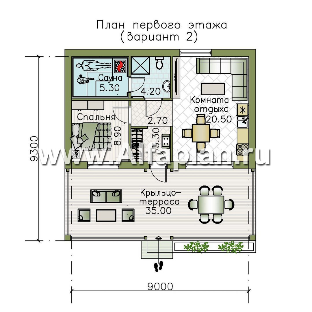 Проекты домов Альфаплан - Гостевой дом с одной спальней и большой террасой - изображение плана проекта №2