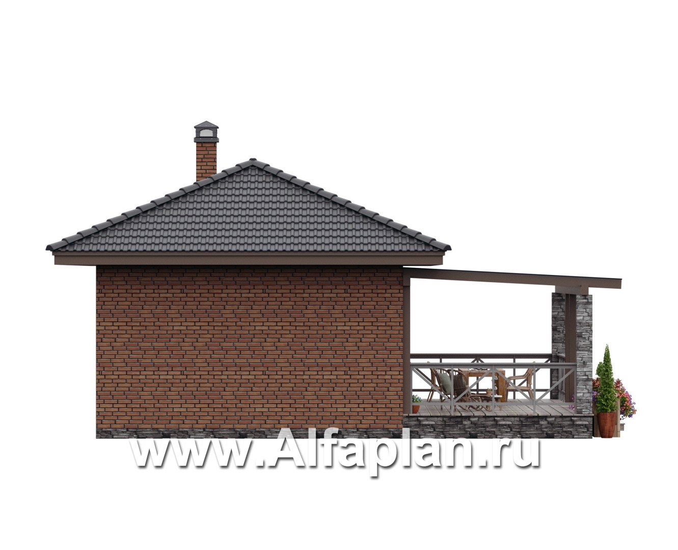 Проекты домов Альфаплан - Гостевой дом с одной спальней и большой террасой - изображение фасада №3